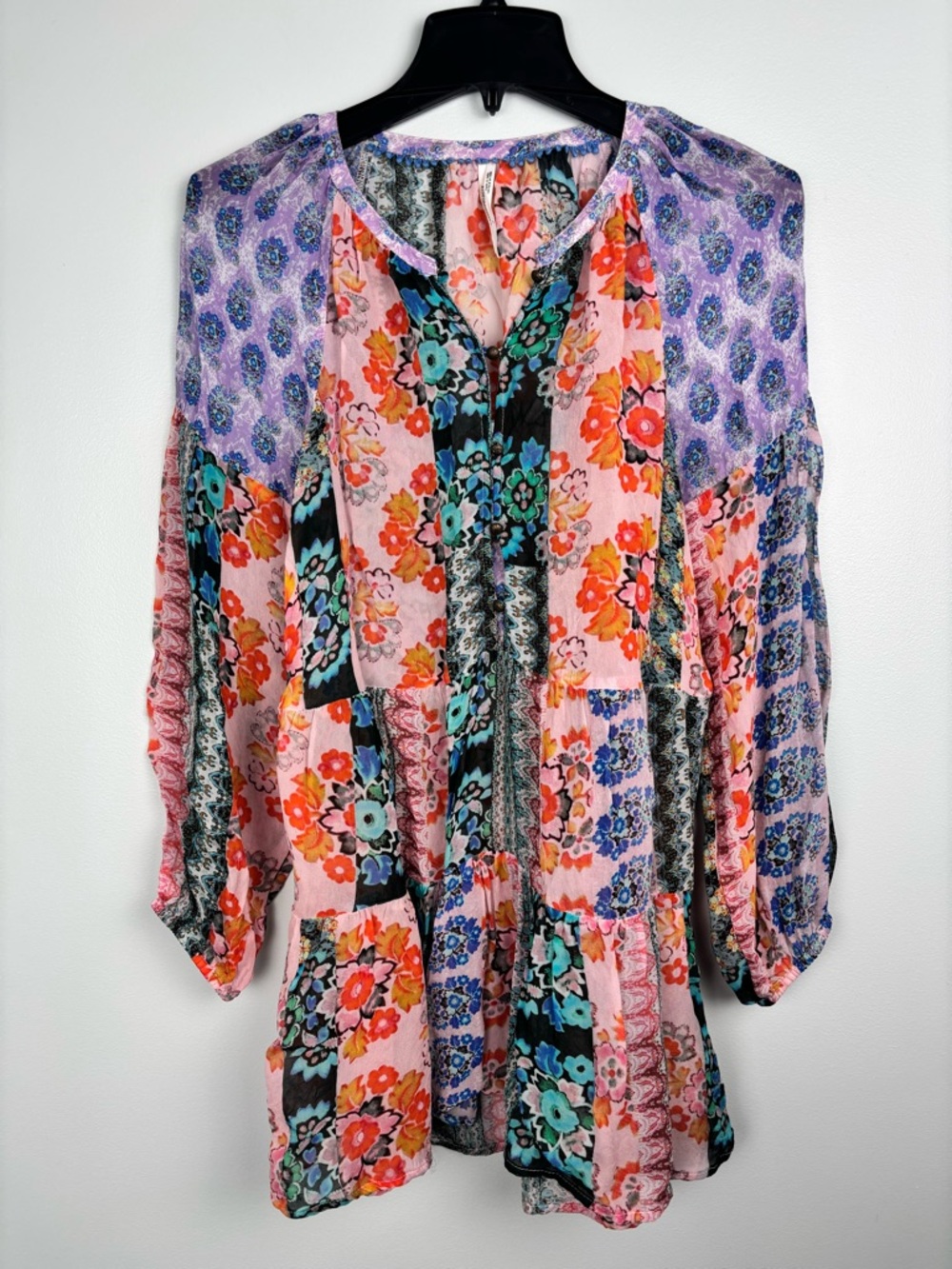 Anthropologie Maureen Blouse Womens Small Patchwork Floral Boho Tunic Top